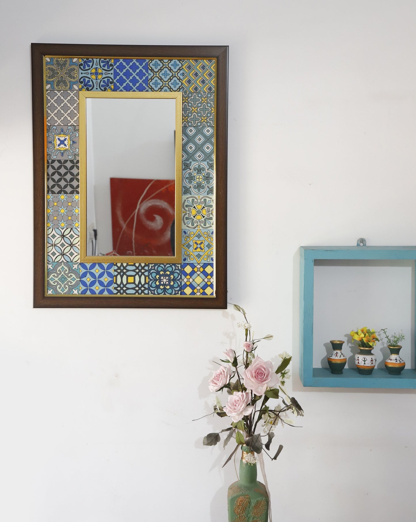 Moroccan Tile Framed Mirror - Multi-Color, 23" x 17"