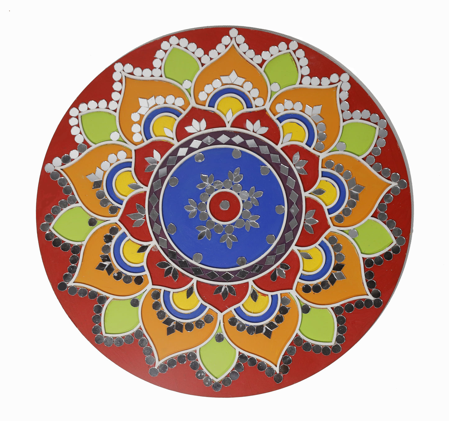 Mandala Hand-Painted Festive Rangoli With Mirror Work - Multi-Color