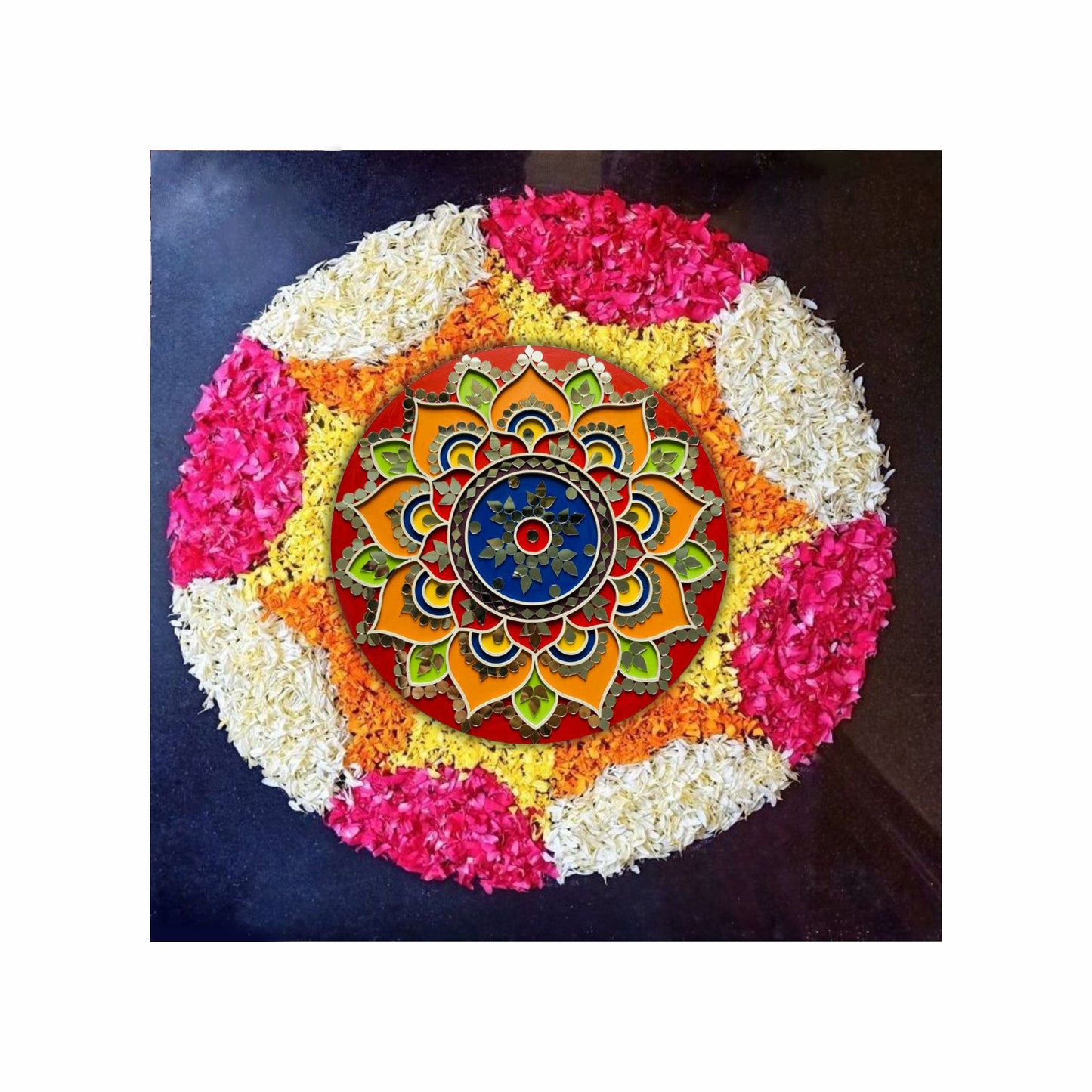 Mandala Hand-Painted Festive Rangoli With Mirror Work - Multi-Color