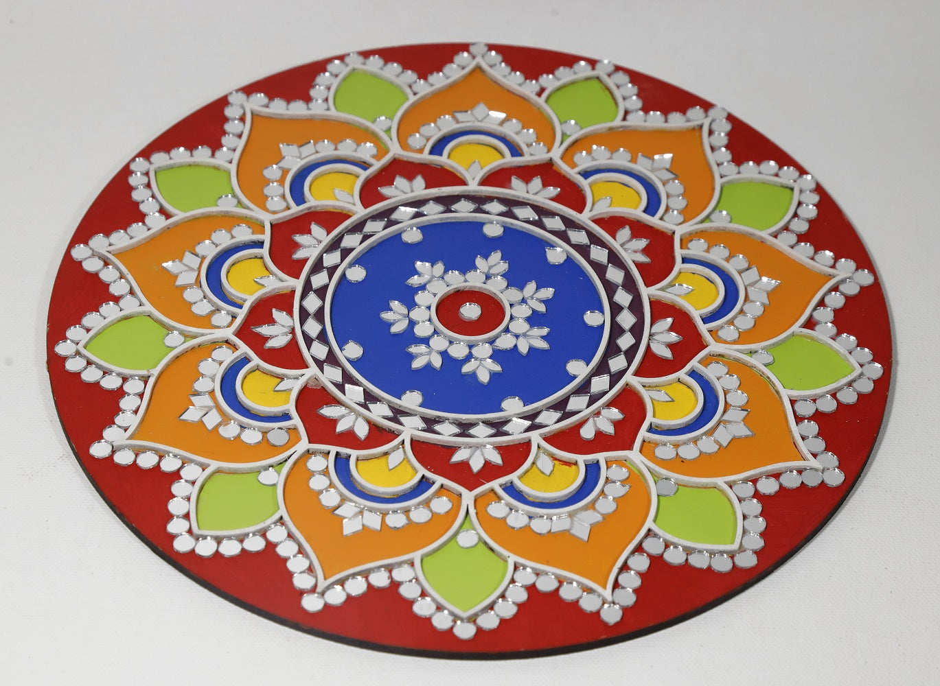 Mandala Hand-Painted Festive Rangoli With Mirror Work - Multi-Color